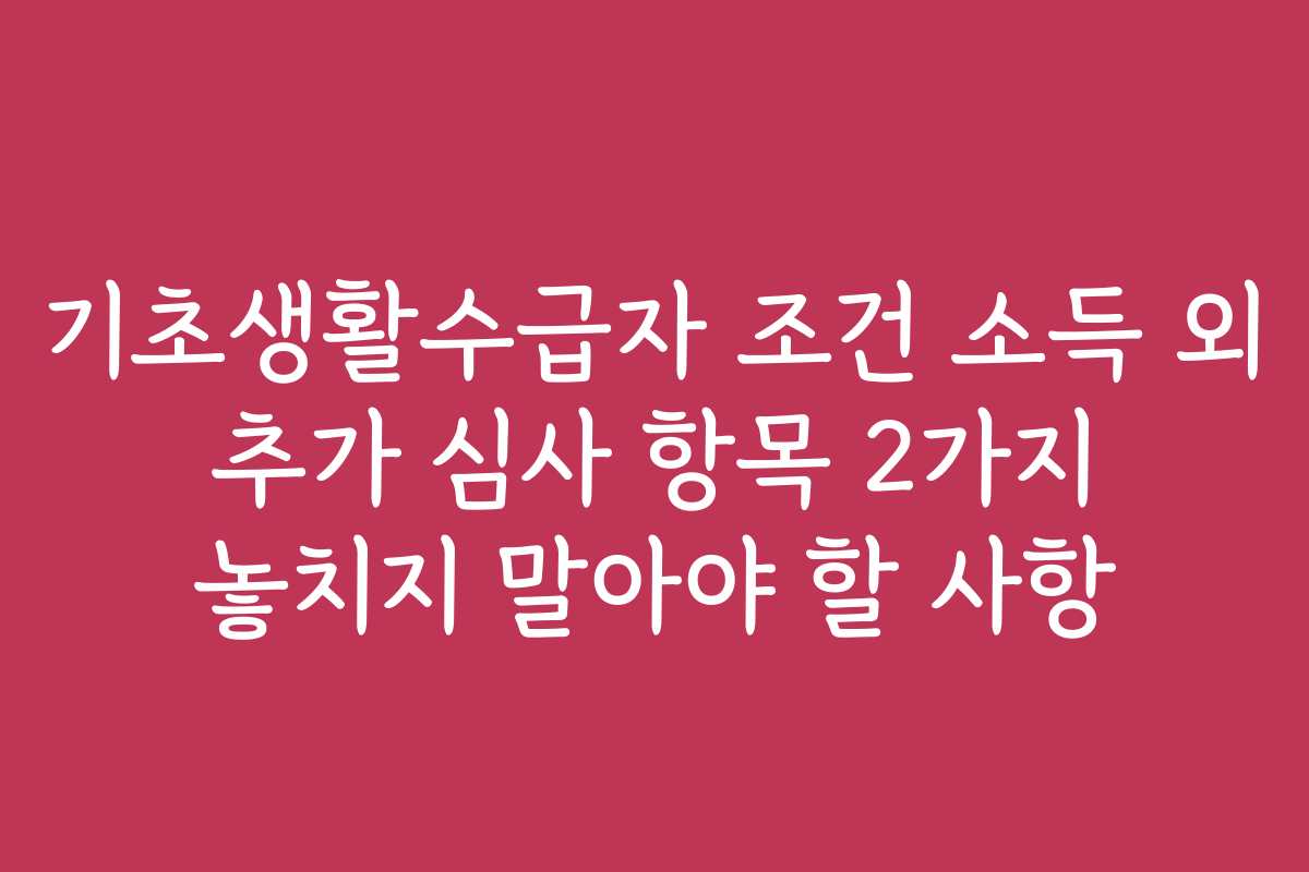 기초생활수급자 조건 소득 외 추가 심사 항목 2가지 놓치지 말아야 할 사항 기초생활수급자 조건 소득 외 추가 심사 항목 2가지 놓치지 말아야 할 사항
