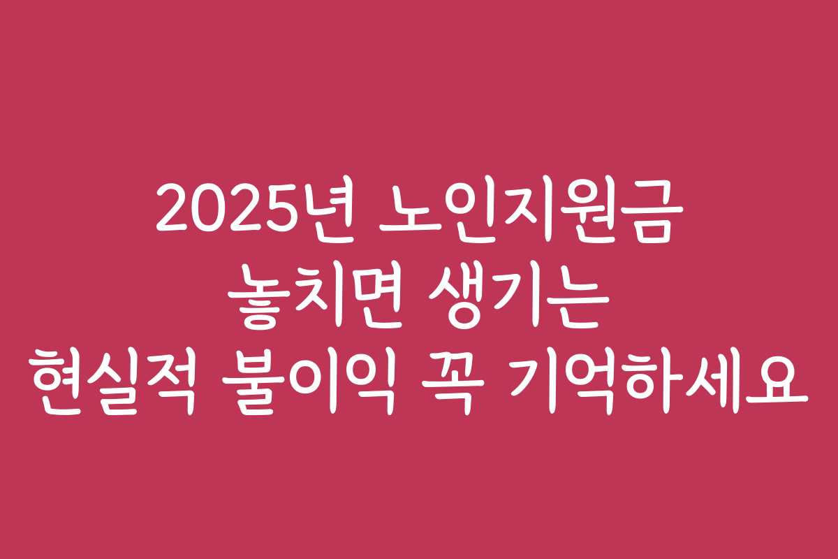 2025년 노인지원금 놓치면 생기는 현실적 불이익 꼭 기억하세요