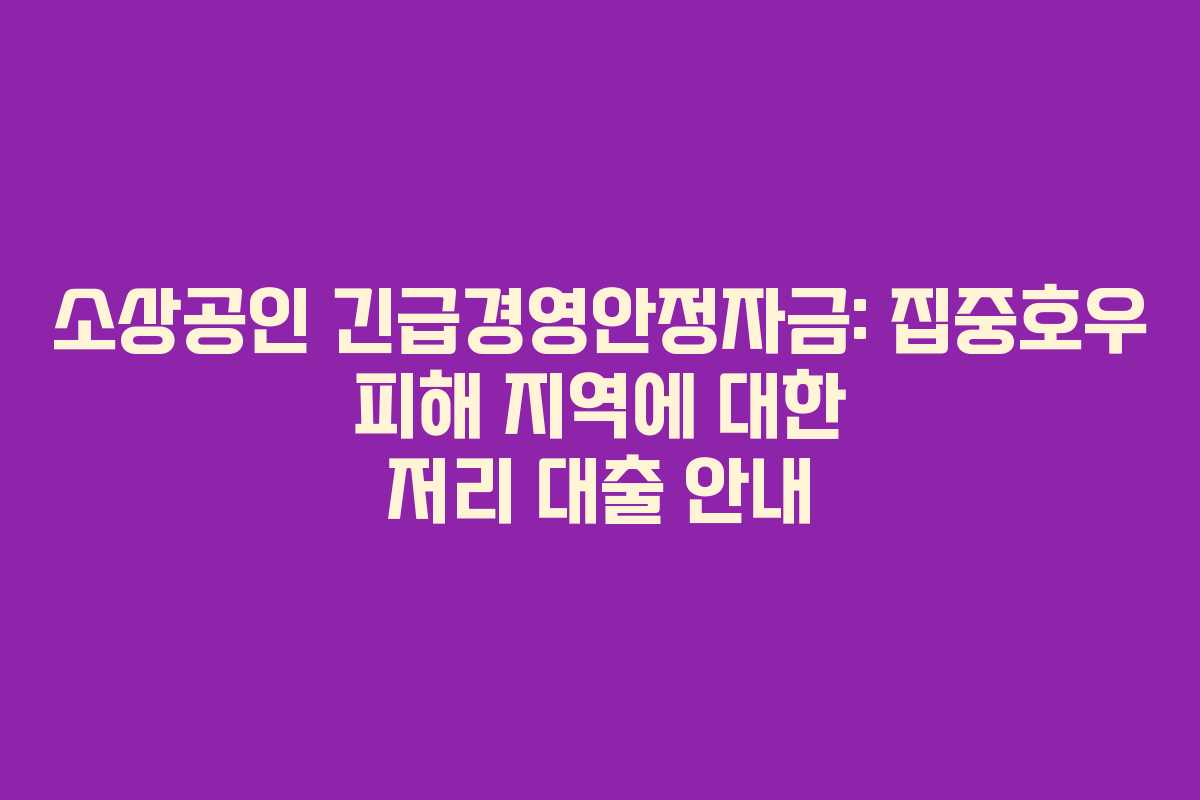 소상공인 긴급경영안정자금: 집중호우 피해 지역에 대한 저리 대출 안내