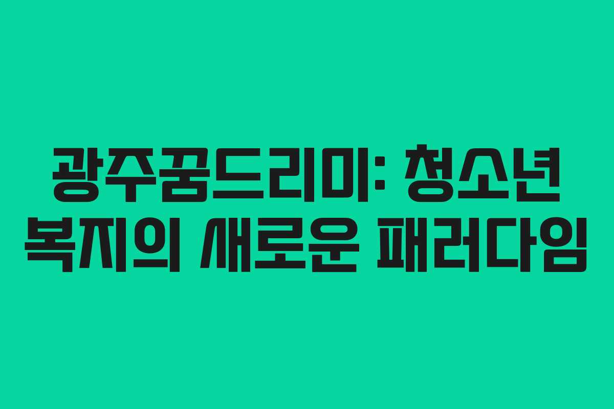 광주꿈드리미: 청소년 복지의 새로운 패러다임 광주꿈드리미: 청소년 복지의 새로운 패러다임