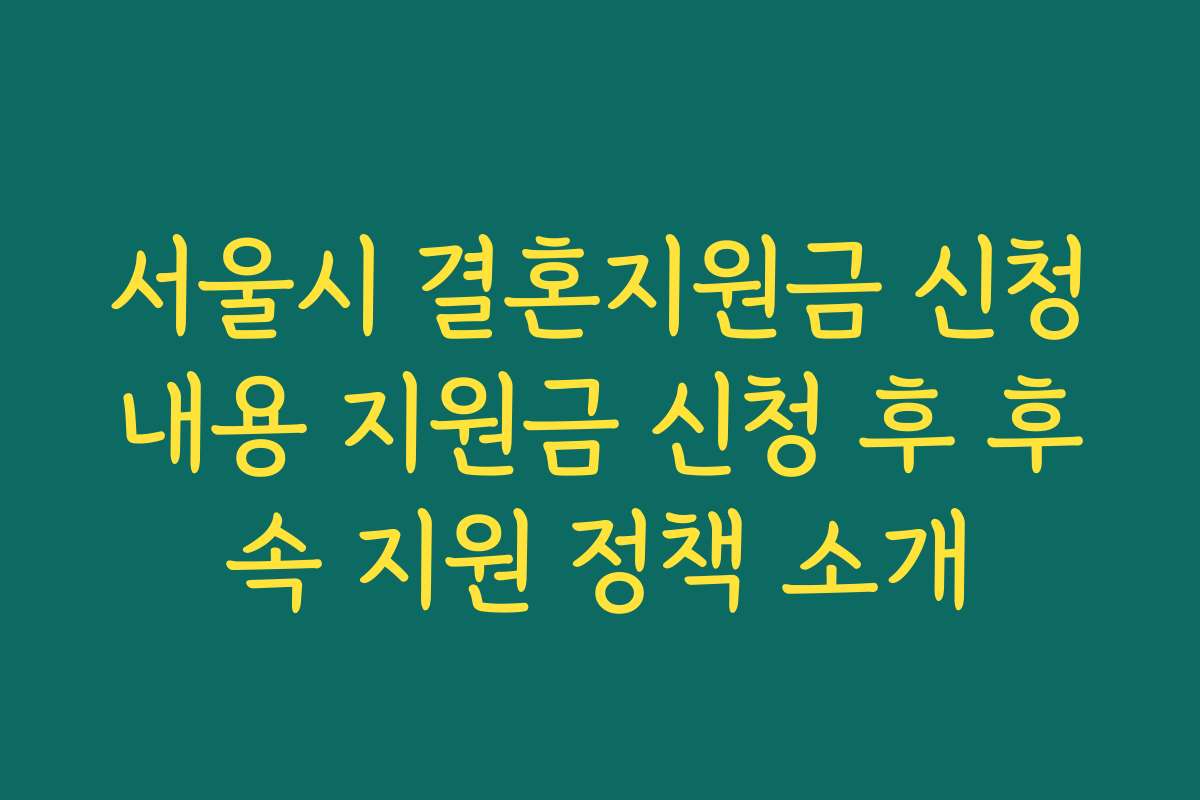 서울시 결혼지원금 신청내용 지원금 신청 후 후속 지원 정책 소개
