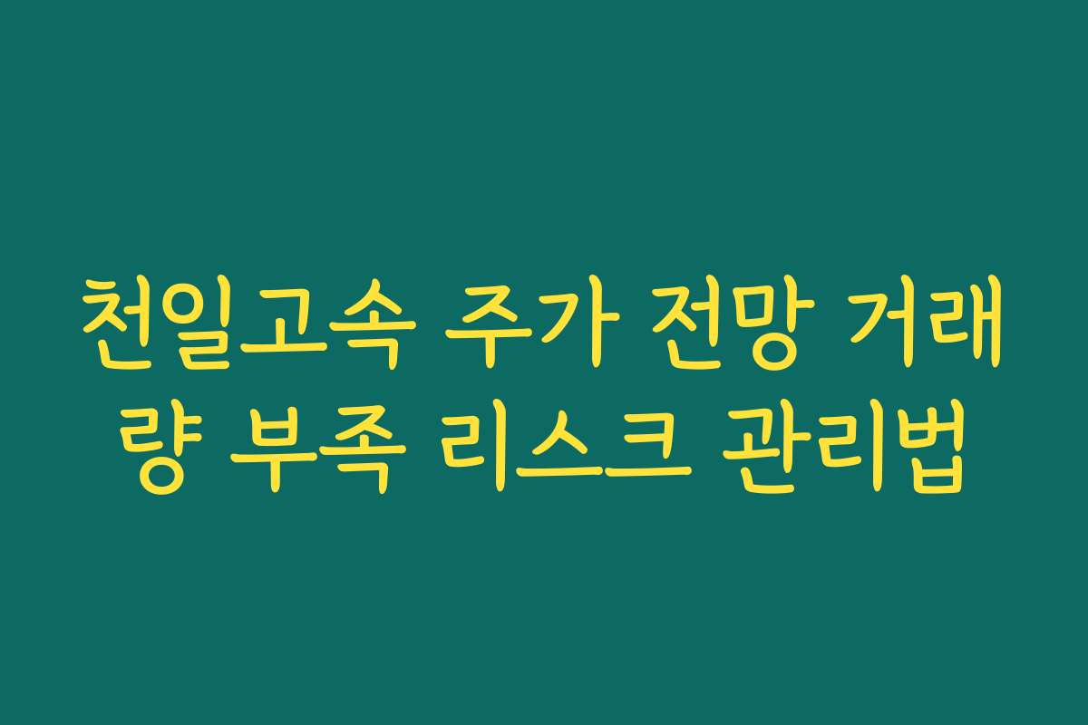 천일고속 주가 전망 거래량 부족 리스크 관리법