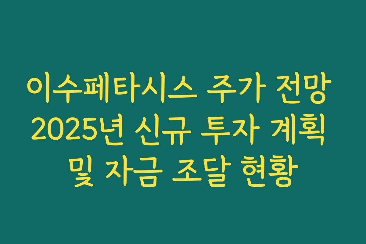 이수페타시스 주가 전망 2025년 신규 투자 계획 및 자금 조달 현황 이수페타시스 주가 전망 2025년 신규 투자 계획 및 자금 조달 현황