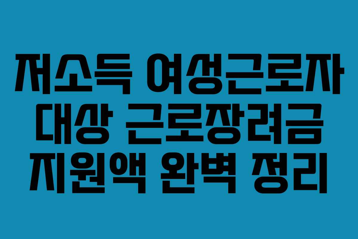 저소득 여성근로자 대상 근로장려금 지원액 완벽 정리