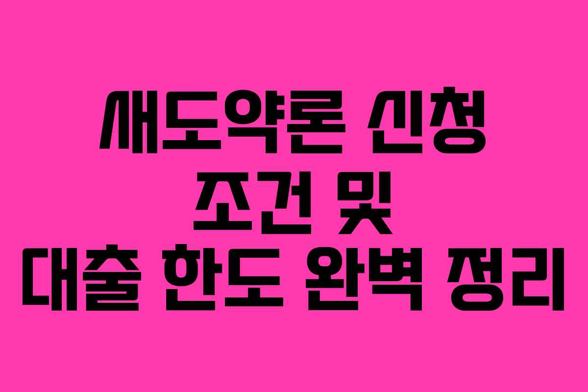 새도약론 신청 조건 및 대출 한도 완벽 정리