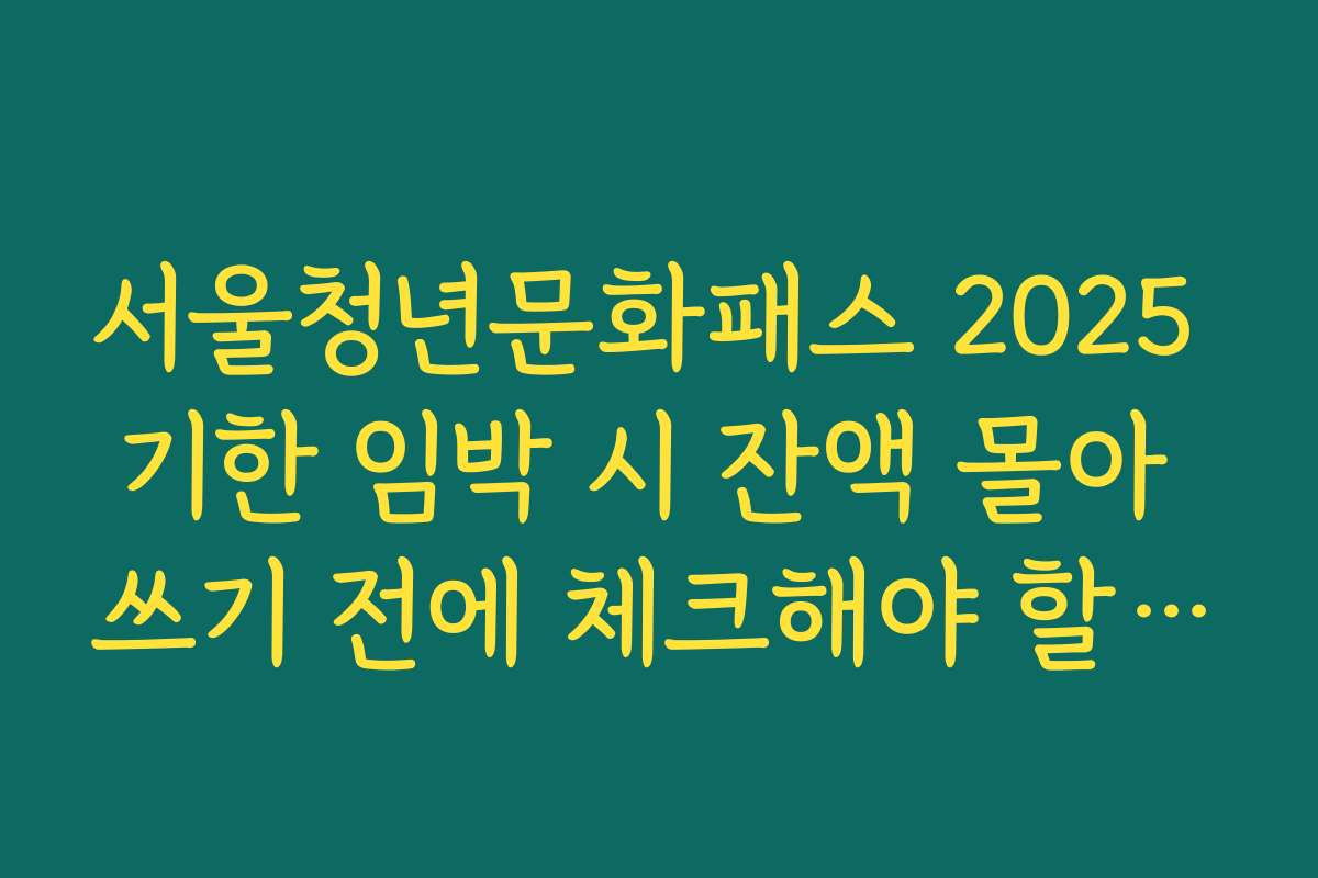 서울청년문화패스 2025 기한 임박 시 잔액 몰아 쓰기 전에 체크해야 할 함정 정리