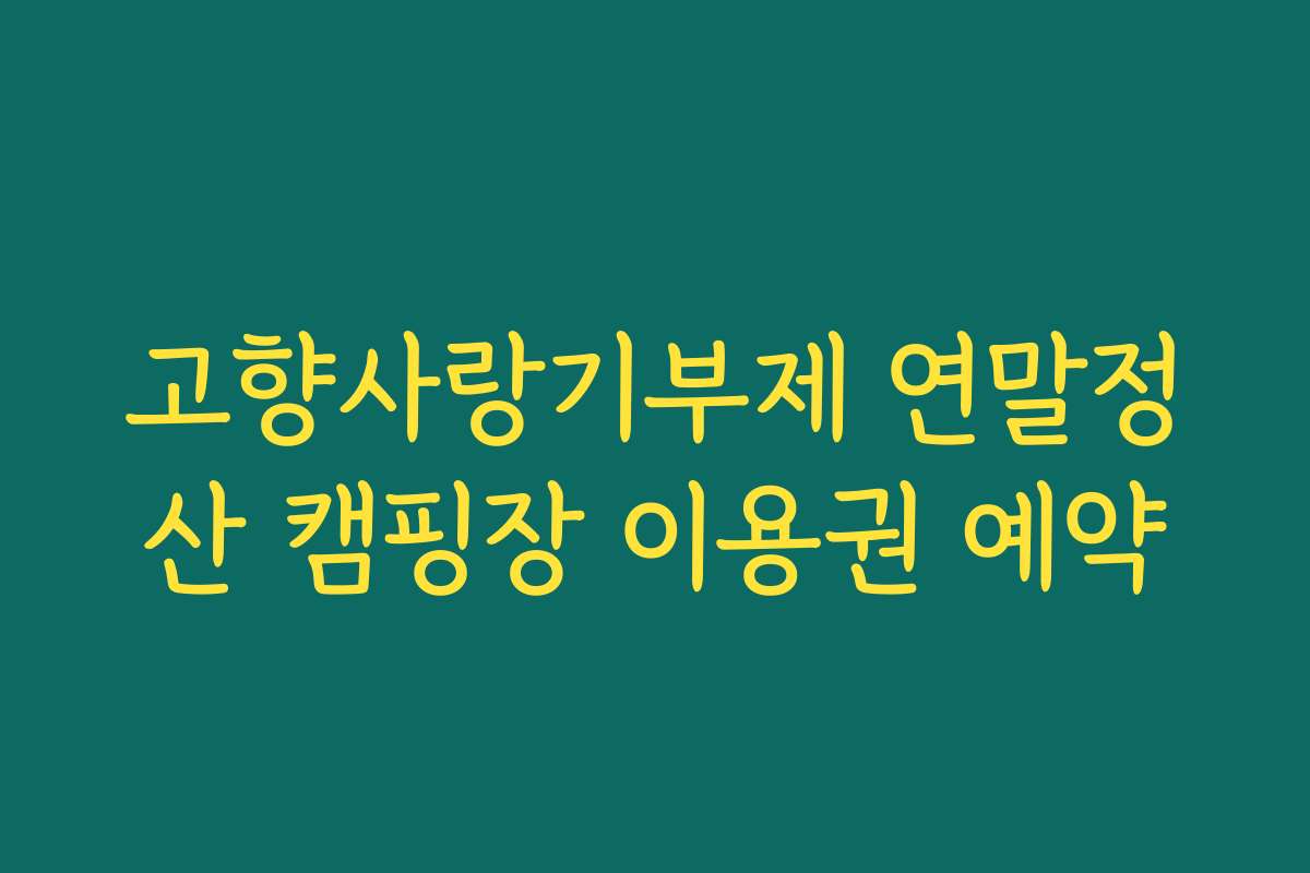 고향사랑기부제 연말정산 캠핑장 이용권 예약
