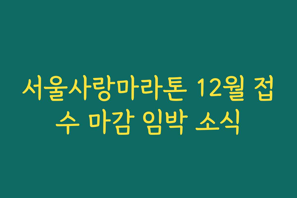 서울사랑마라톤 12월 접수 마감 임박 소식
