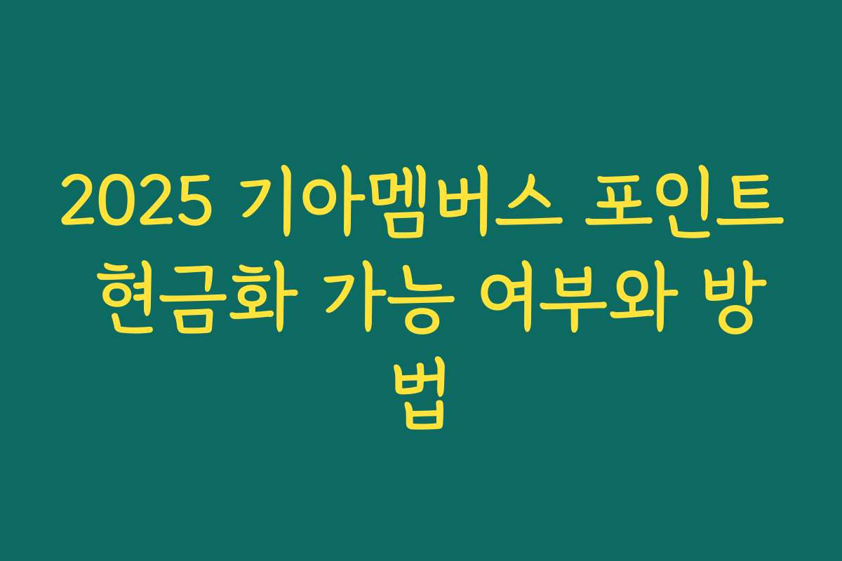 2025 기아멤버스 포인트 현금화 가능 여부와 방법