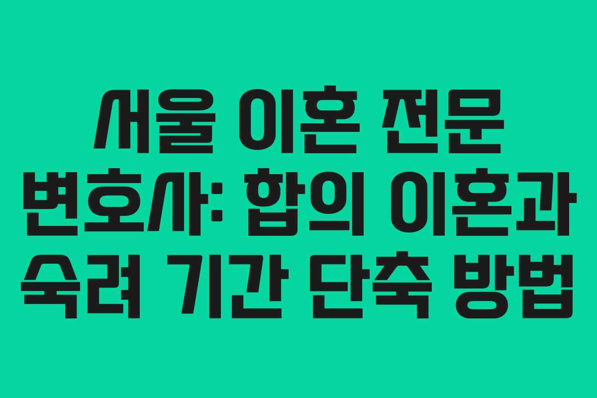서울 이혼 전문 변호사: 합의 이혼과 숙려 기간 단축 방법