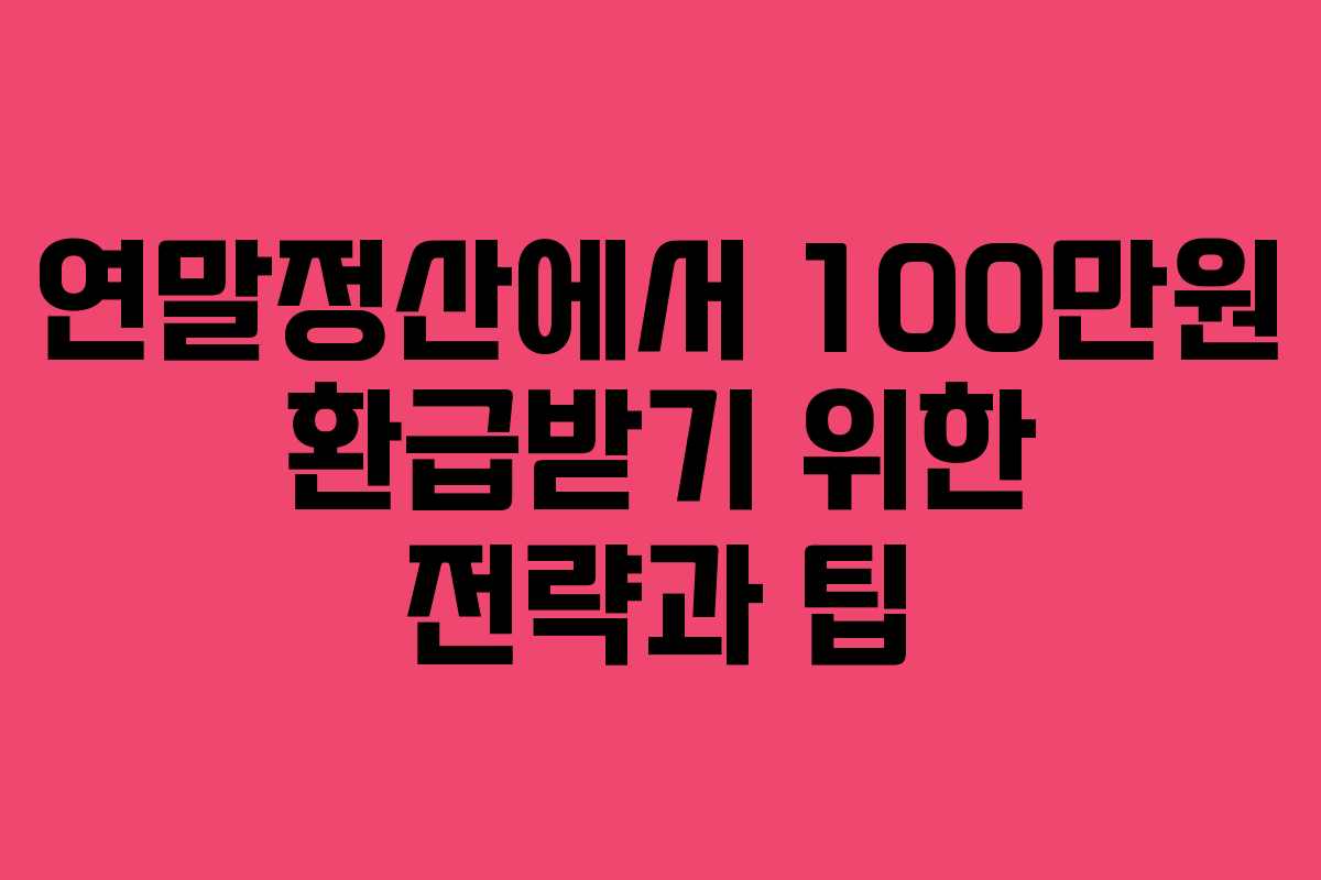 연말정산에서 100만원 환급받기 위한 전략과 팁