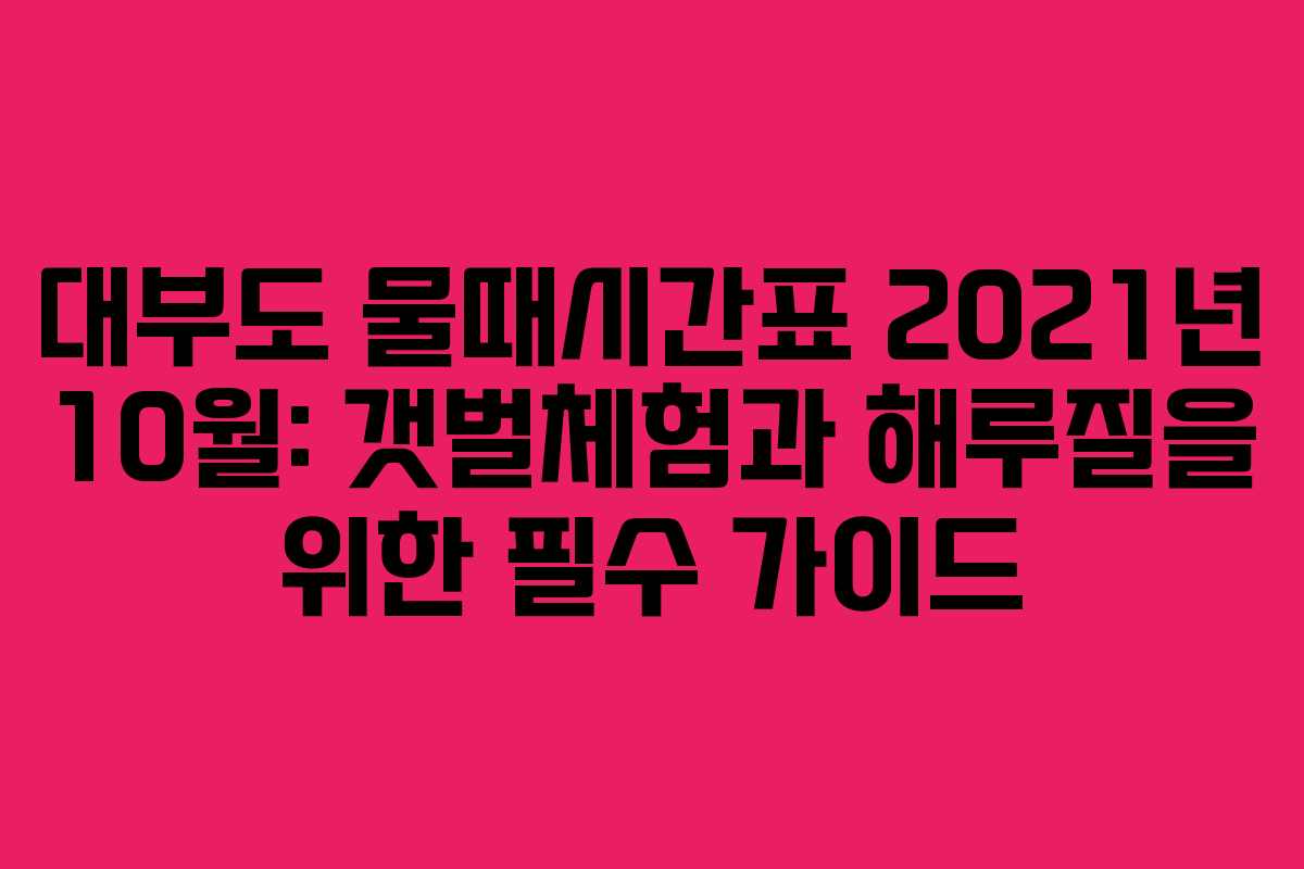 대부도 물때시간표 2021년 10월: 갯벌체험과 해루질을 위한 필수 가이드