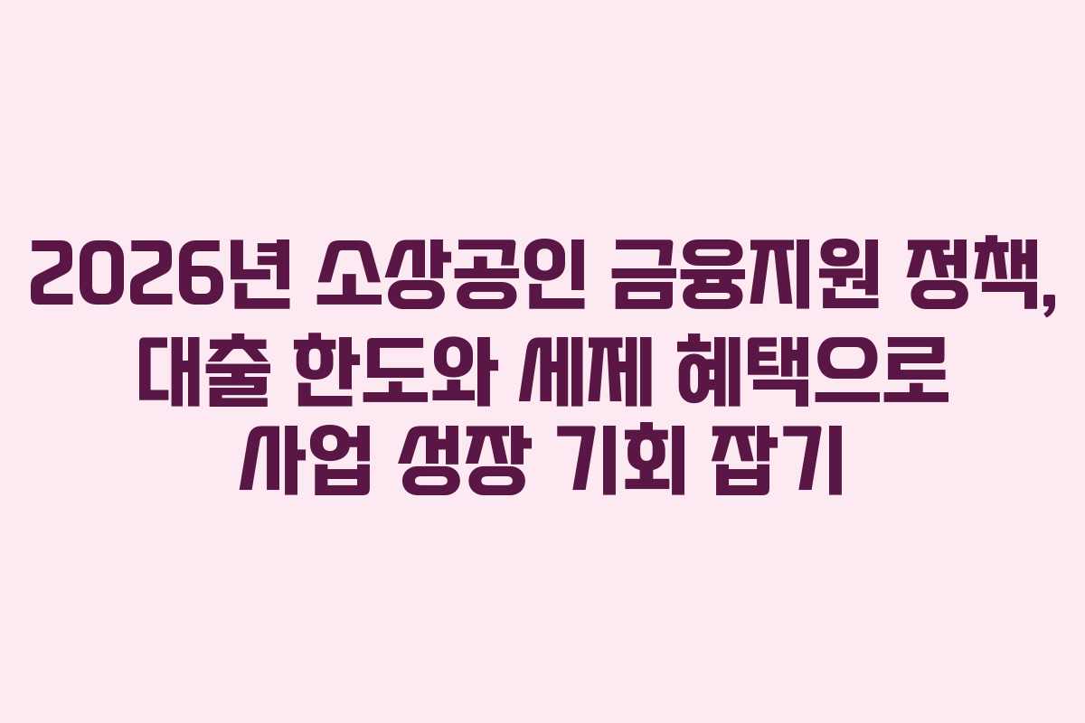 2026년 소상공인 금융지원 정책, 대출 한도와 세제 혜택으로 사업 성장 기회 잡기 2026년 소상공인 금융지원 정책, 대출 한도와 세제 혜택으로 사업 성장 기회 잡기