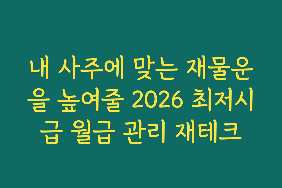 내 사주에 맞는 재물운을 높여줄 2026 최저시급 월급 관리 재테크 내 사주에 맞는 재물운을 높여줄 2026 최저시급 월급 관리 재테크
