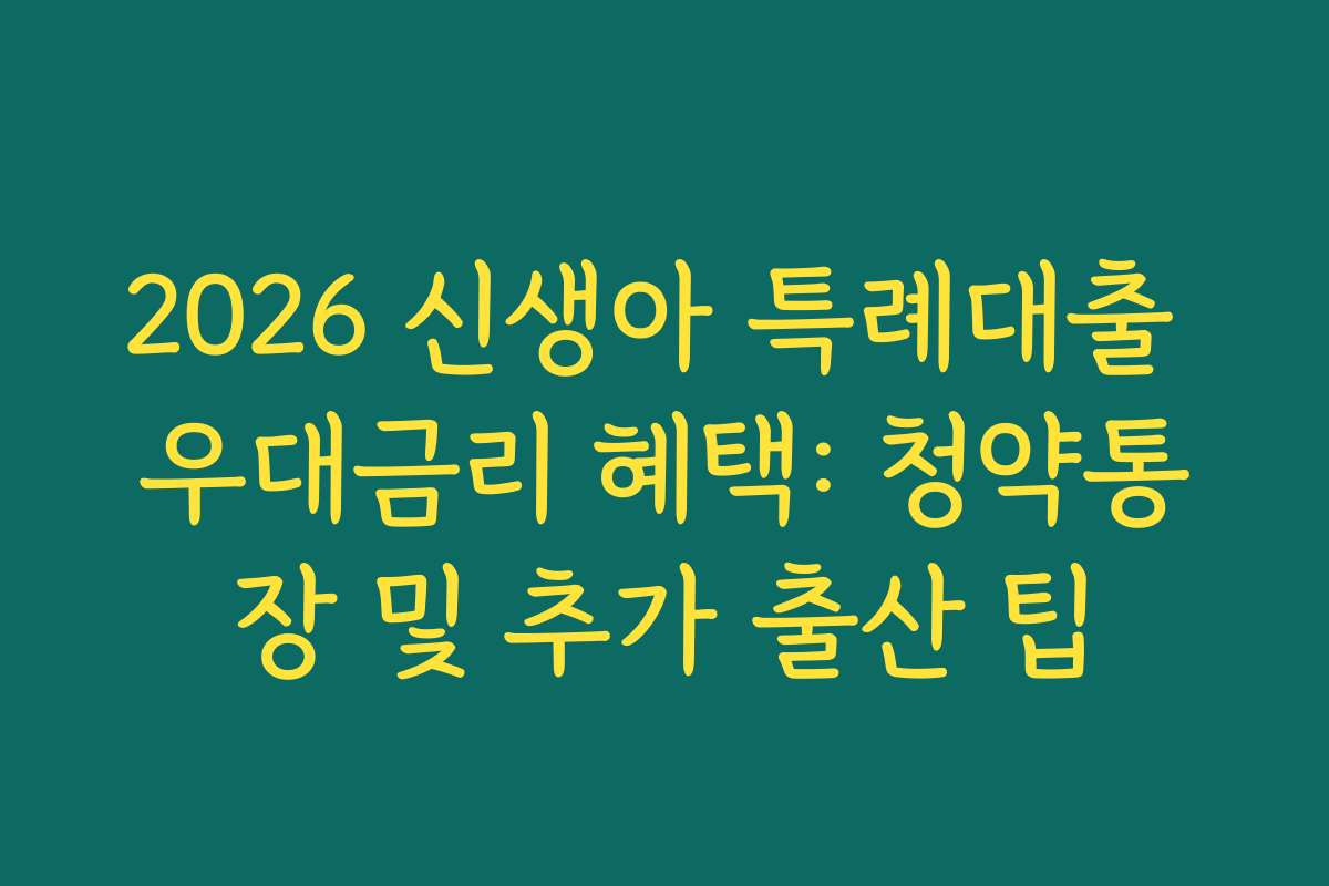 2026 신생아 특례대출 우대금리 혜택: 청약통장 및 추가 출산 팁 2026 신생아 특례대출 우대금리 혜택: 청약통장 및 추가 출산 팁
