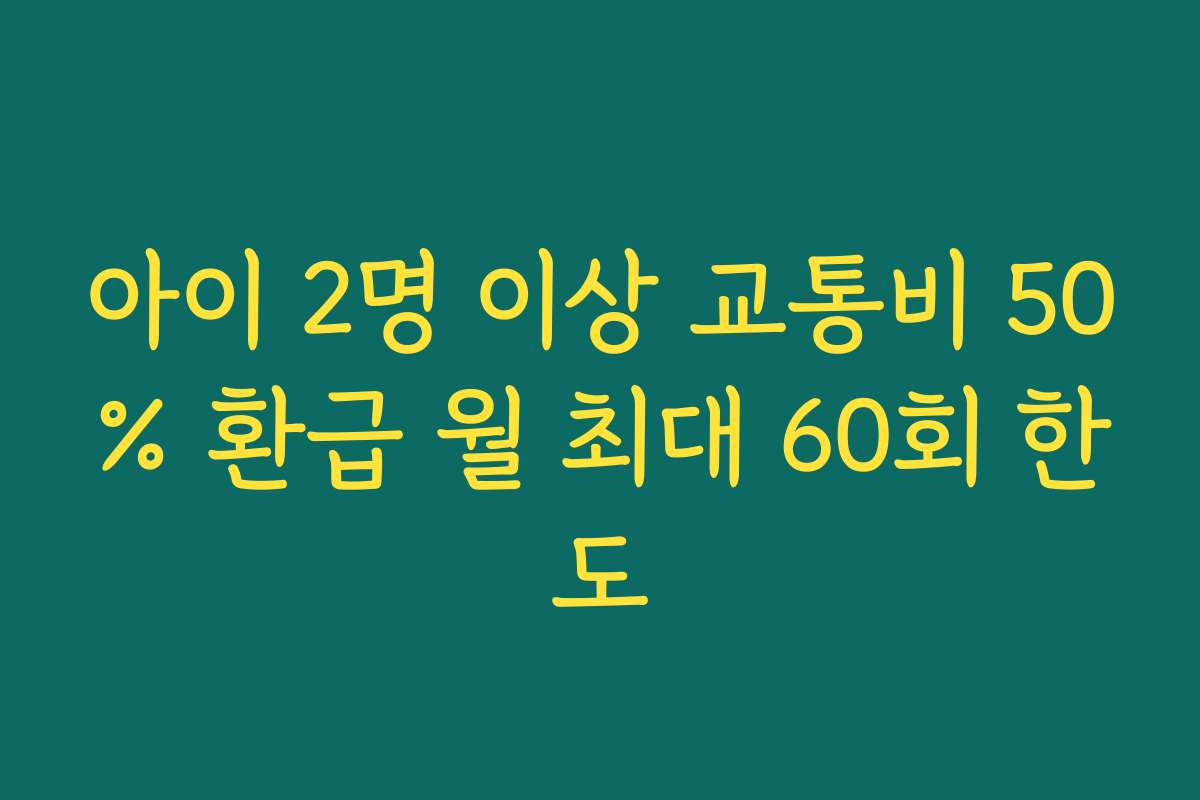 아이 2명 이상 교통비 50% 환급 월 최대 60회 한도