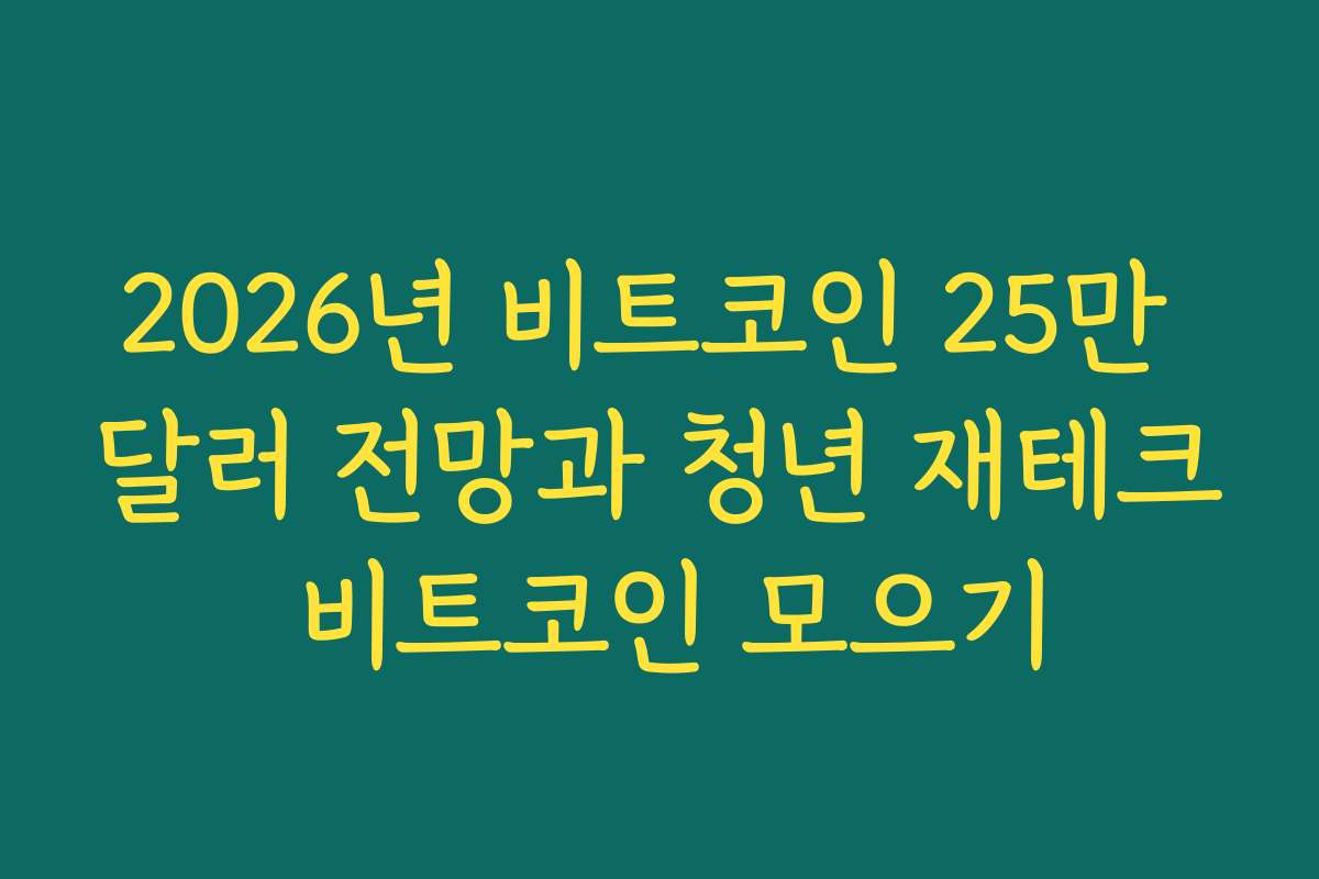 2026년 비트코인 25만 달러 전망과 청년 재테크 비트코인 모으기