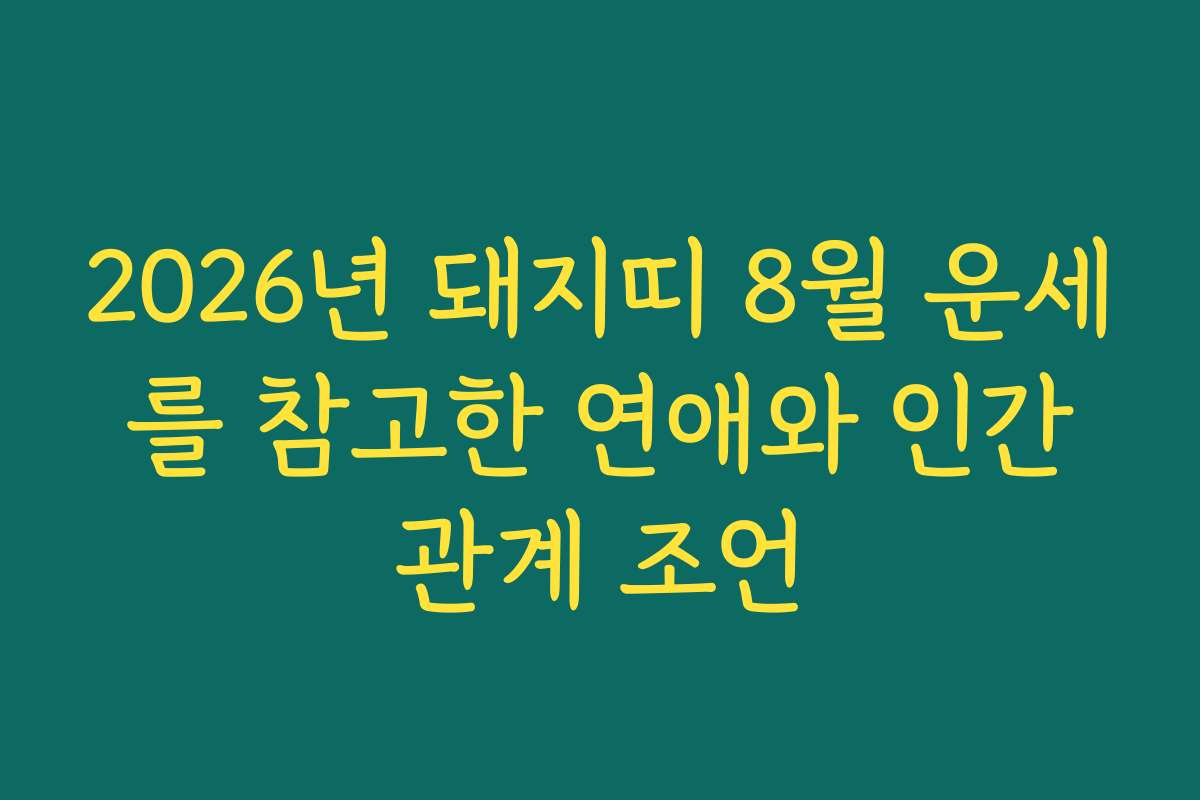 2026년 돼지띠 8월 운세를 참고한 연애와 인간관계 조언 2026년 돼지띠 8월 운세를 참고한 연애와 인간관계 조언