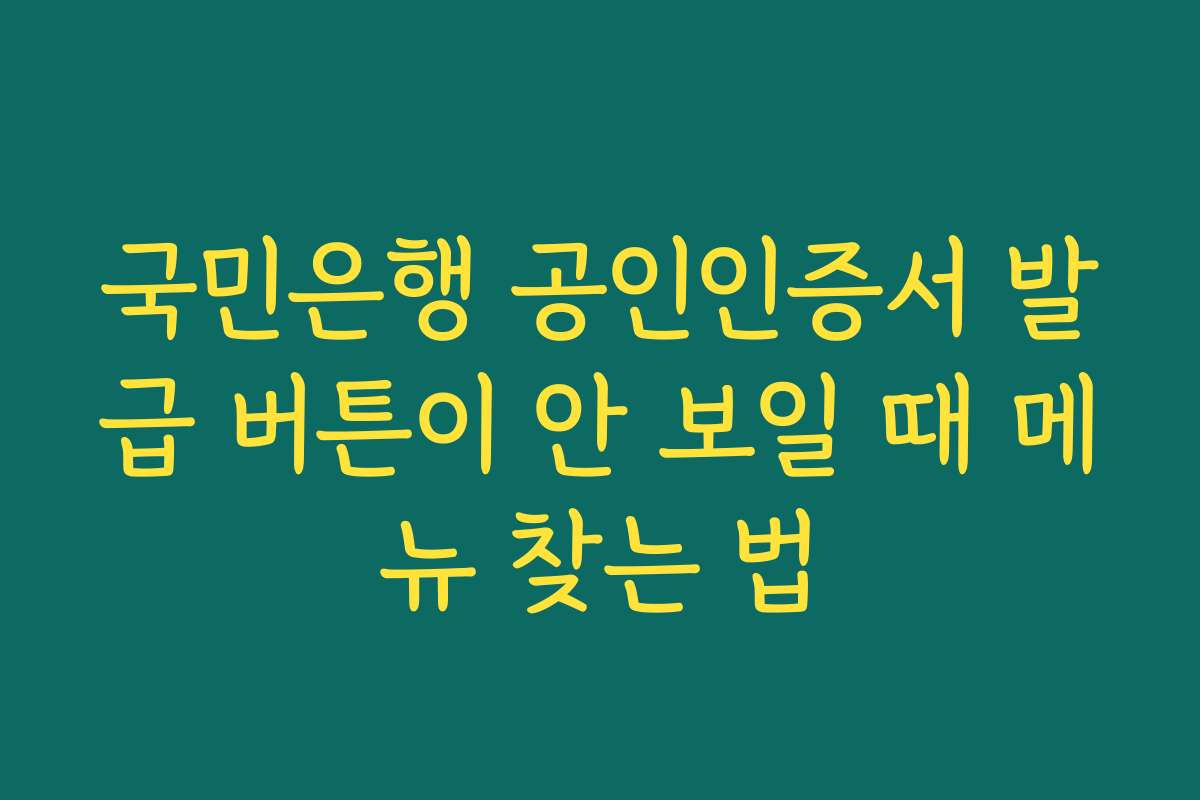 국민은행 공인인증서 발급 버튼이 안 보일 때 메뉴 찾는 법
