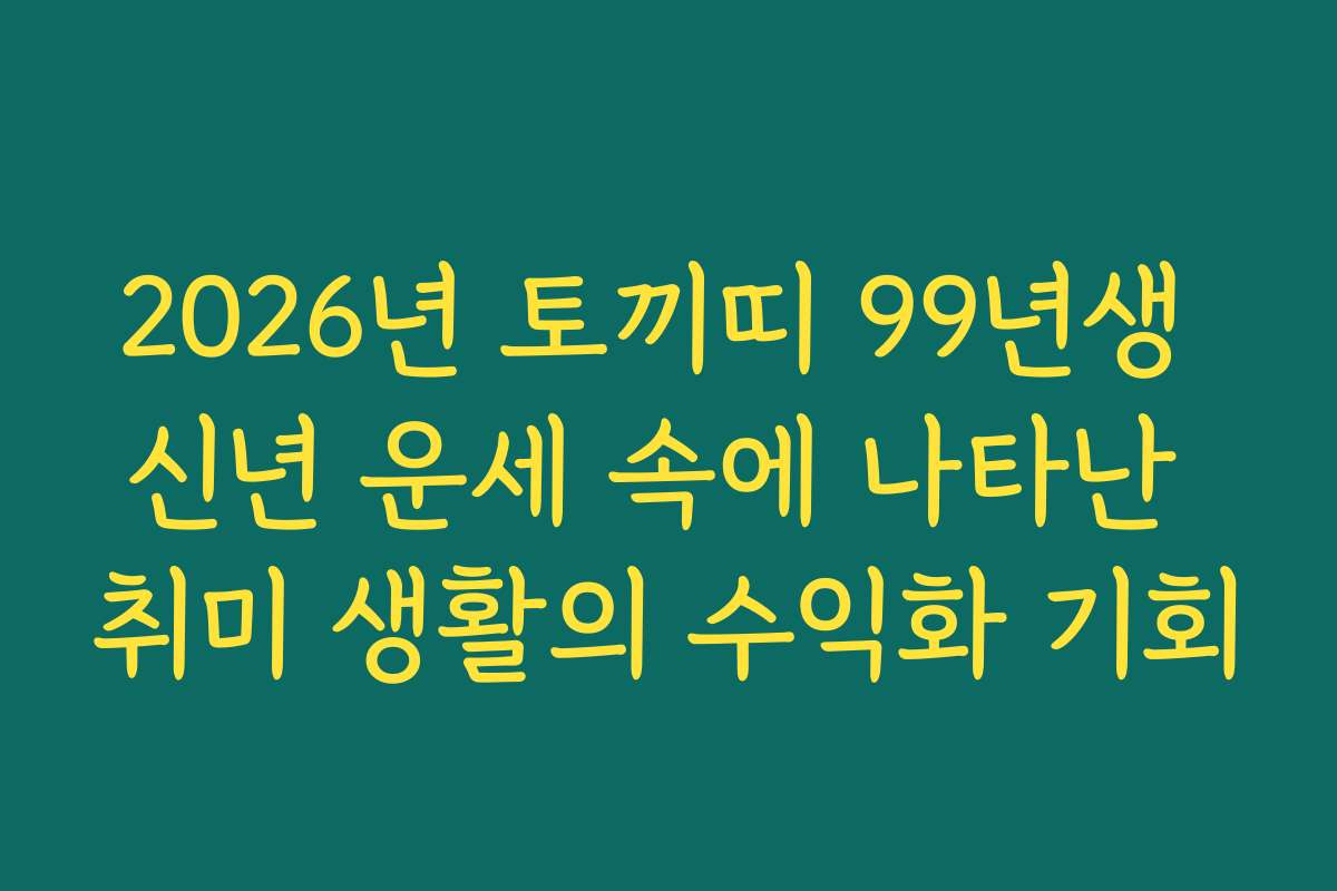 2026년 토끼띠 99년생 신년 운세 속에 나타난 취미 생활의 수익화 기회 2026년 토끼띠 99년생 신년 운세 속에 나타난 취미 생활의 수익화 기회
