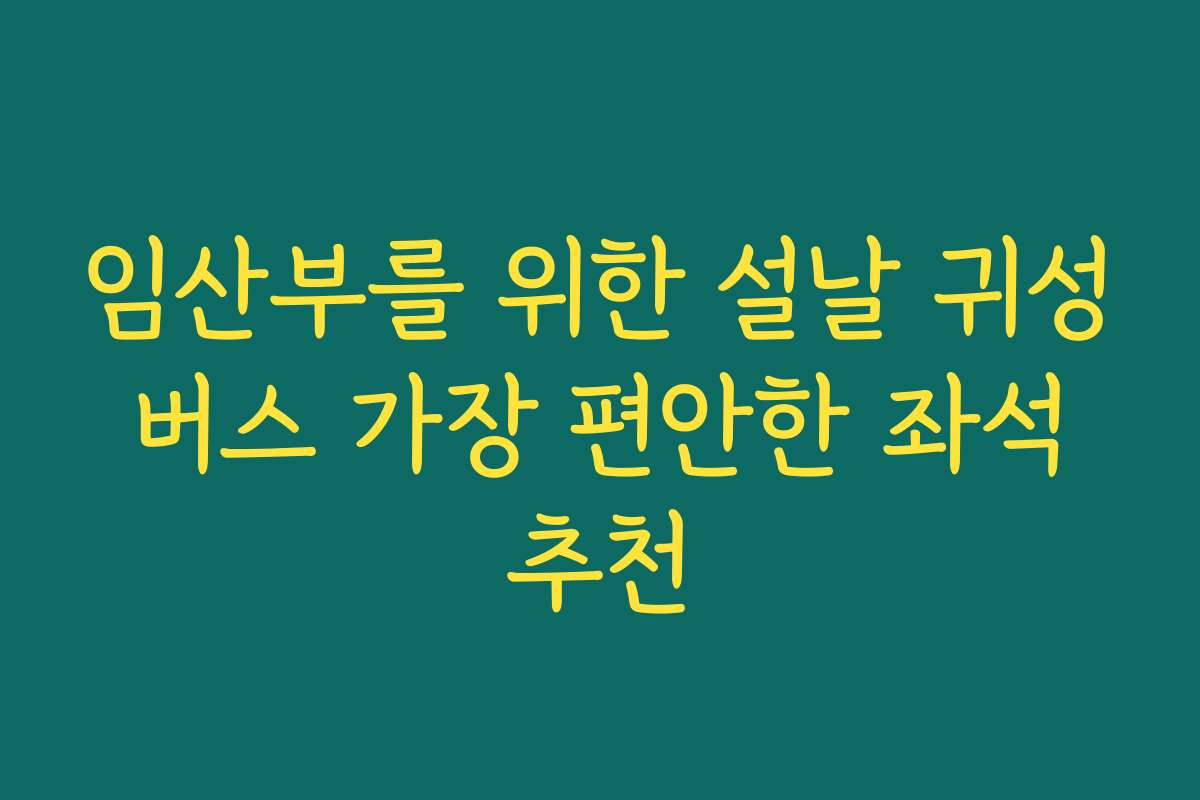임산부를 위한 설날 귀성 버스 가장 편안한 좌석 추천
