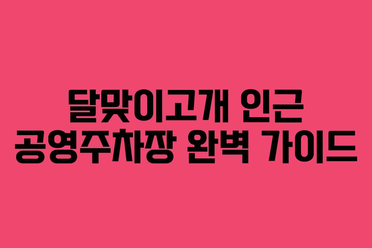 달맞이고개 인근 공영주차장 완벽 가이드