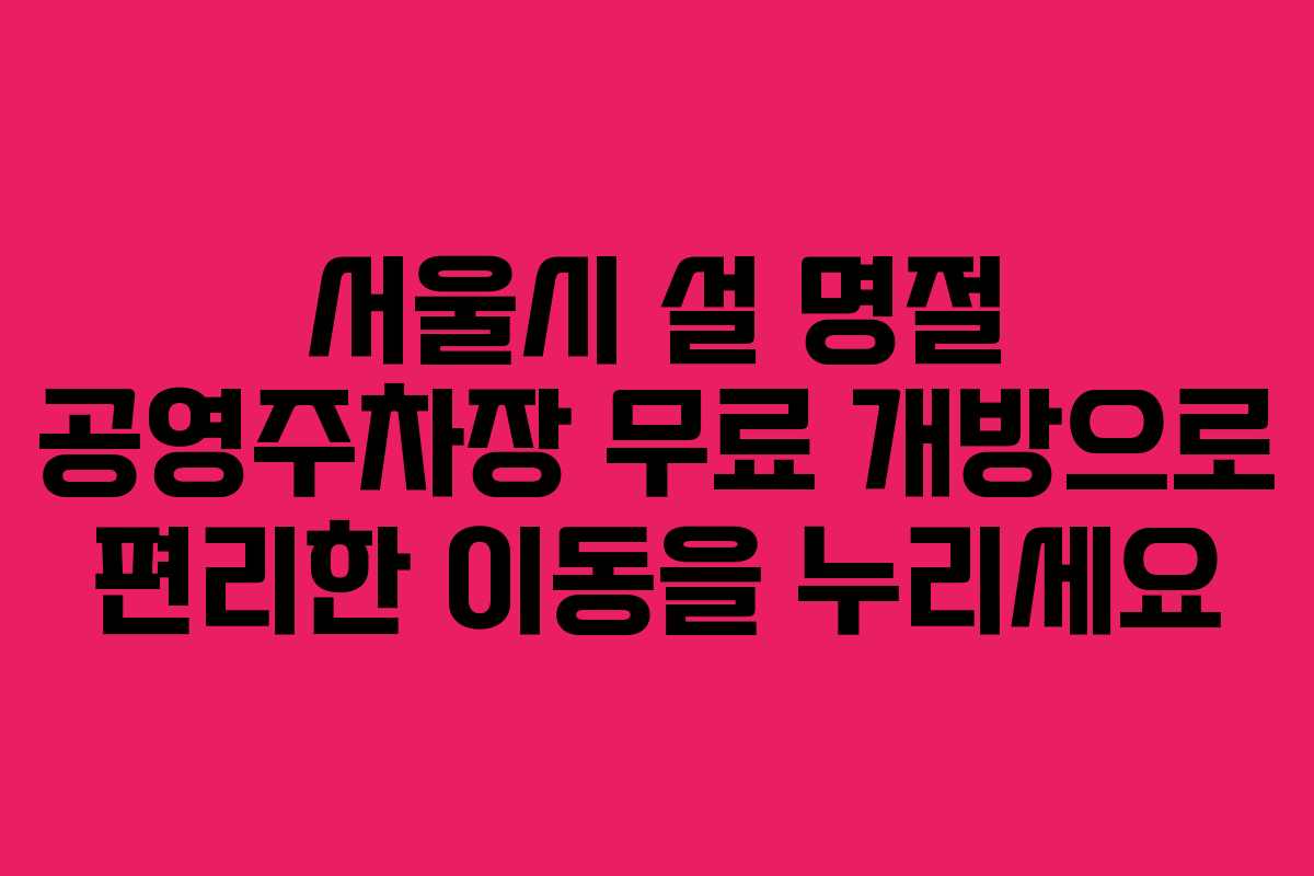 서울시 설 명절 공영주차장 무료 개방으로 편리한 이동을 누리세요
