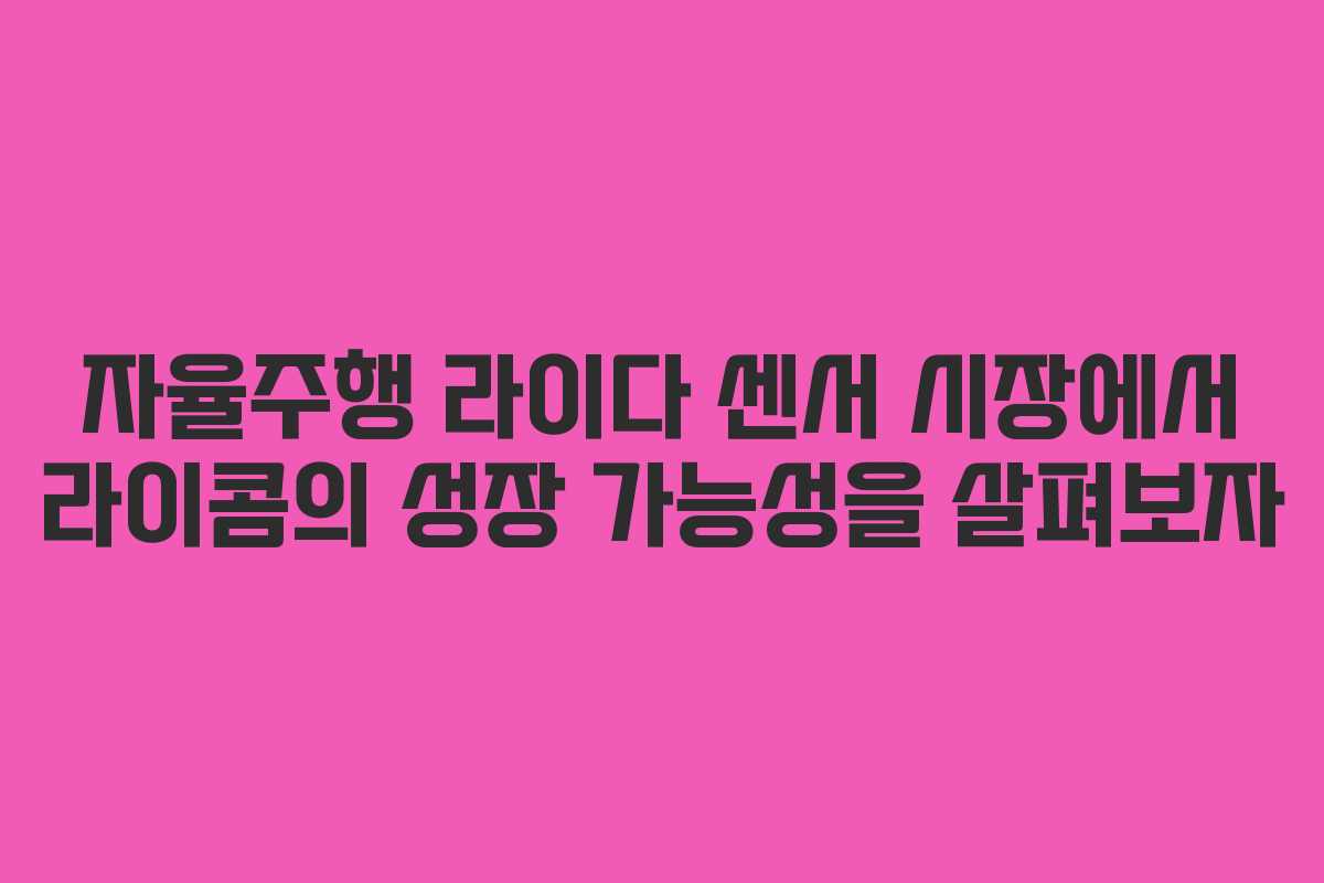 자율주행 라이다 센서 시장에서 라이콤의 성장 가능성을 살펴보자