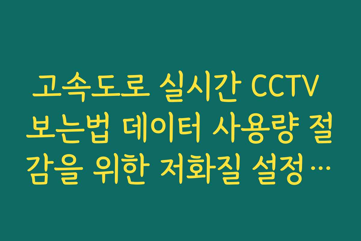 고속도로 실시간 CCTV 보는법 데이터 사용량 절감을 위한 저화질 설정 팁