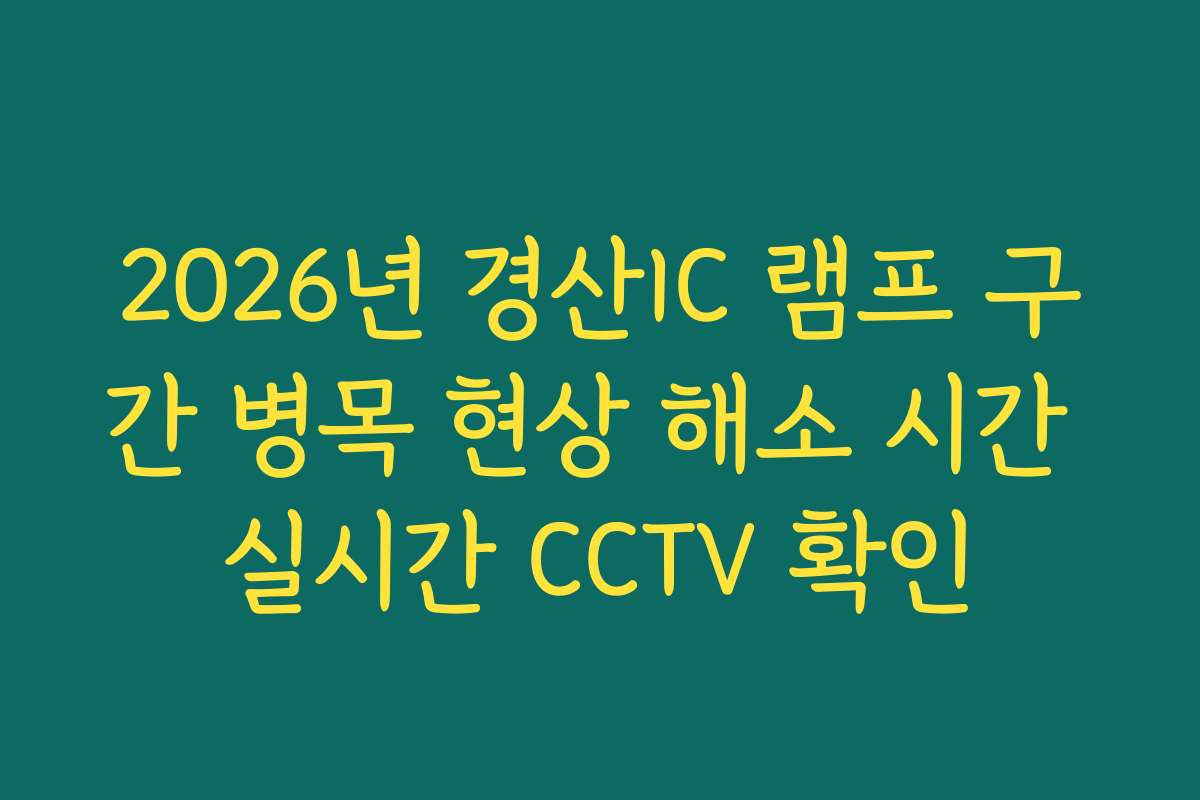 2026년 경산IC 램프 구간 병목 현상 해소 시간 실시간 CCTV 확인