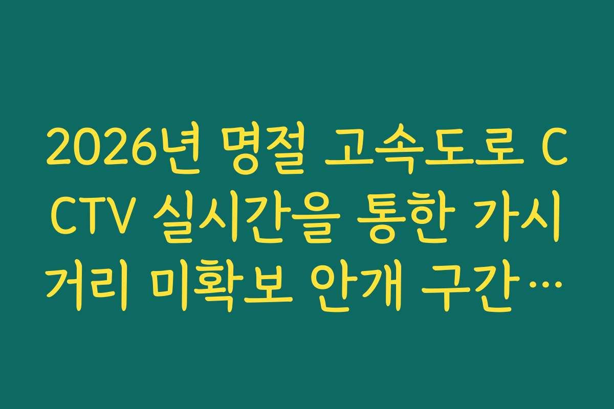 2026년 명절 고속도로 CCTV 실시간을 통한 가시거리 미확보 안개 구간 실시간 소통법