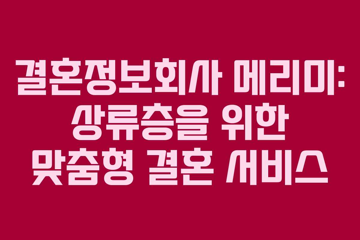 결혼정보회사 메리미: 상류층을 위한 맞춤형 결혼 서비스
