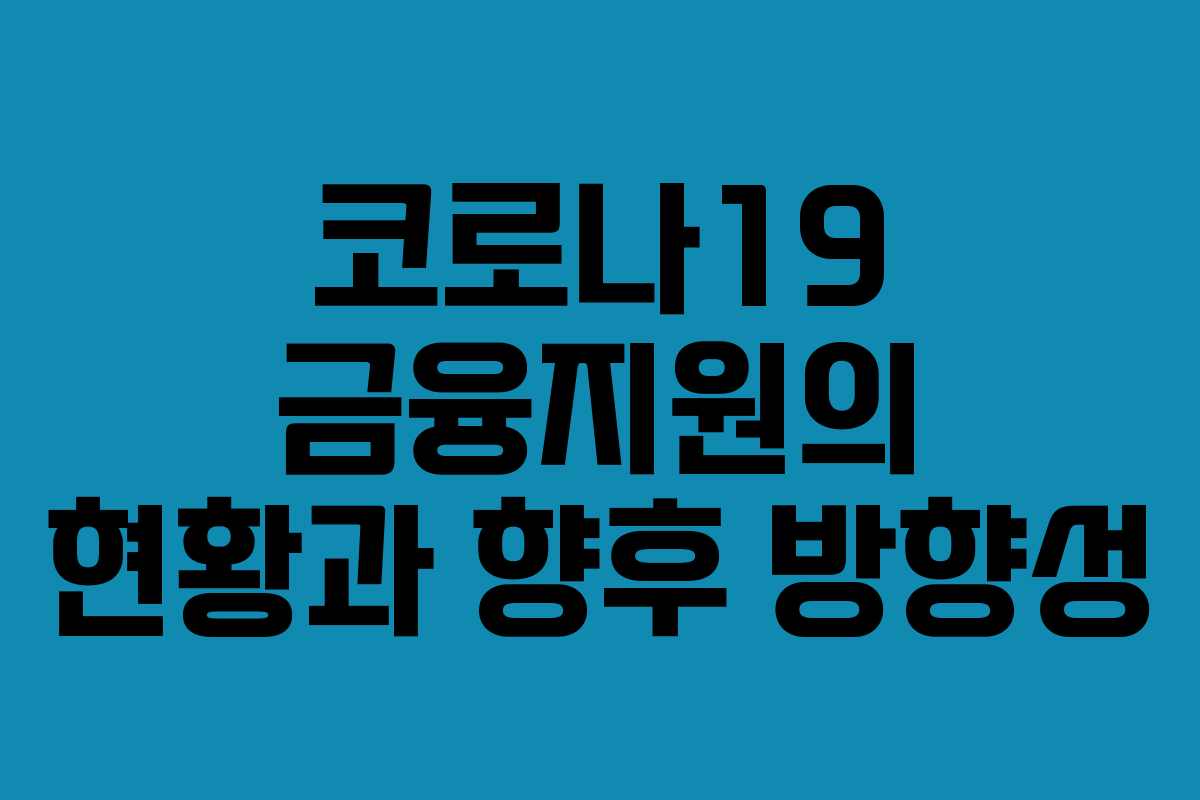 코로나19 금융지원의 현황과 향후 방향성