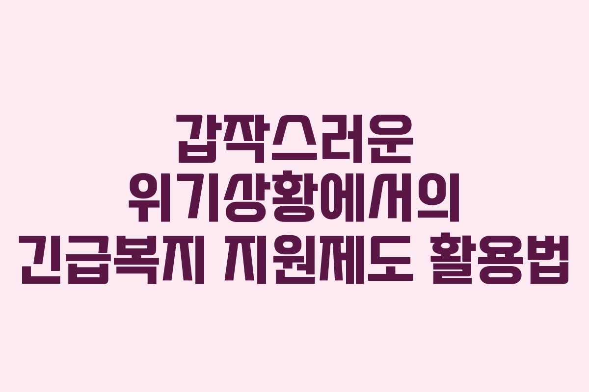 갑작스러운 위기상황에서의 긴급복지 지원제도 활용법
