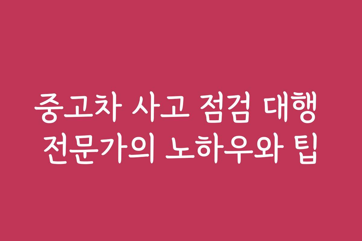 중고차 사고 점검 대행 전문가의 노하우와 팁