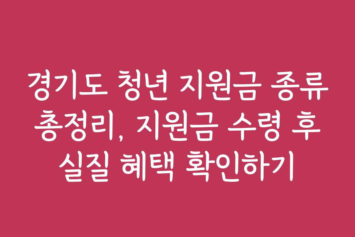 경기도 청년 지원금 종류 총정리, 지원금 수령 후 실질 혜택 확인하기