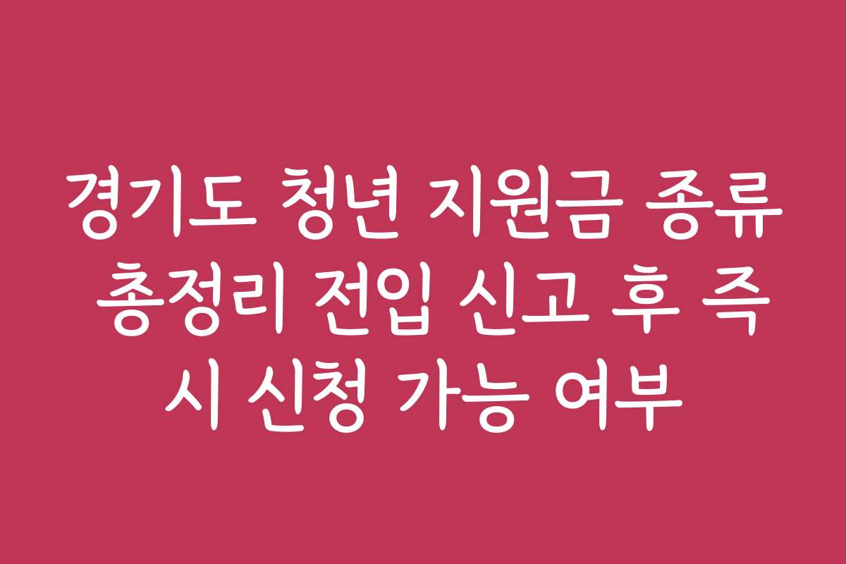 경기도 청년 지원금 종류 총정리 전입 신고 후 즉시 신청 가능 여부