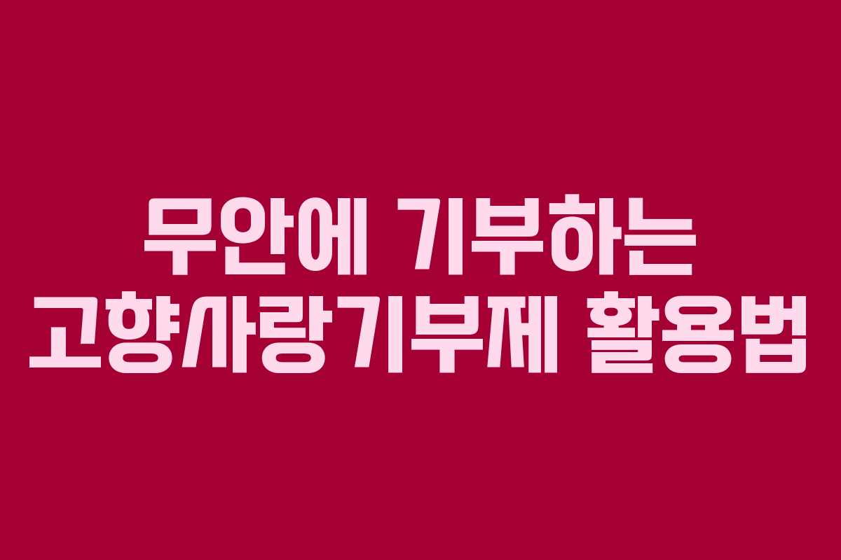 무안에 기부하는 고향사랑기부제 활용법