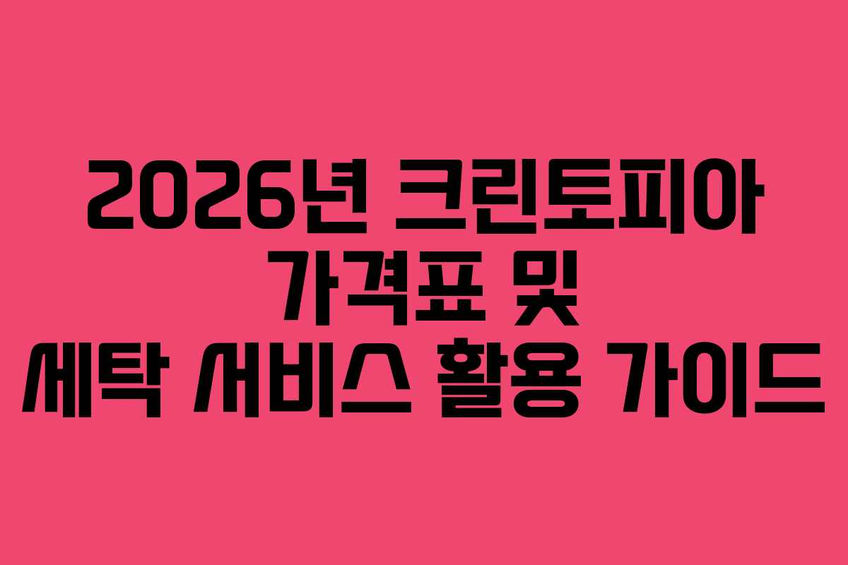 2026년 크린토피아 가격표 및 세탁 서비스 활용 가이드