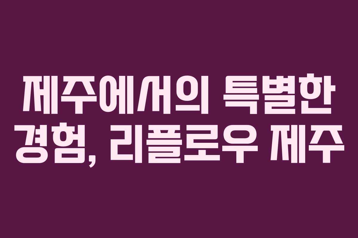 제주에서의 특별한 경험, 리플로우 제주