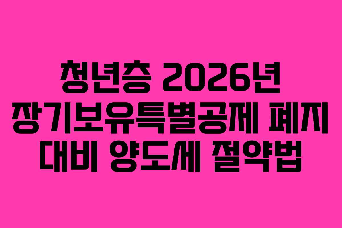 청년층 2026년 장기보유특별공제 폐지 대비 양도세 절약법
