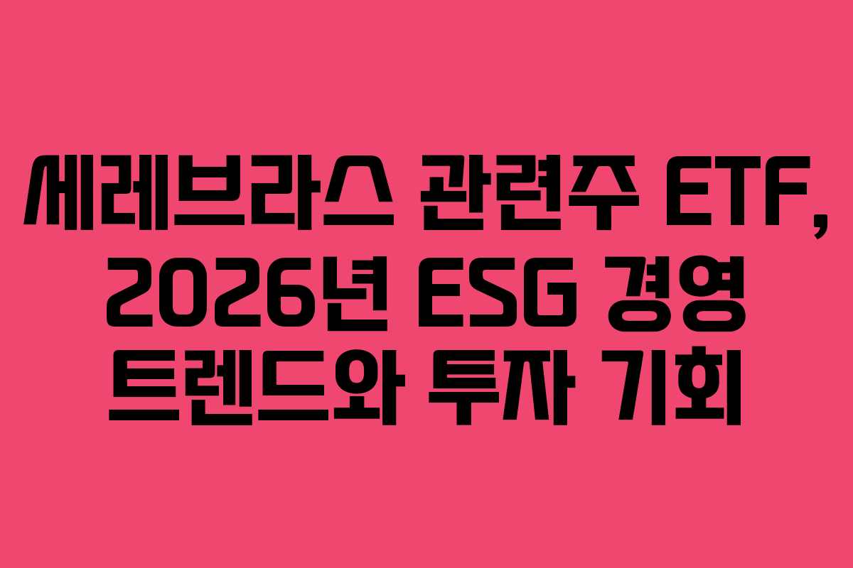 세레브라스 관련주 ETF, 2026년 ESG 경영 트렌드와 투자 기회 세레브라스 관련주 ETF, 2026년 ESG 경영 트렌드와 투자 기회